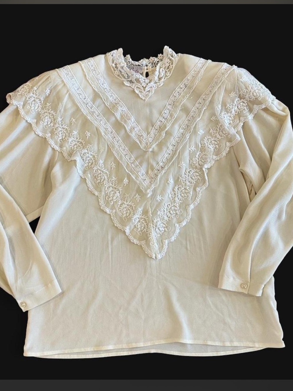 Vintage San Andre Victorian Lace Prairie Blouse Cream Size 8